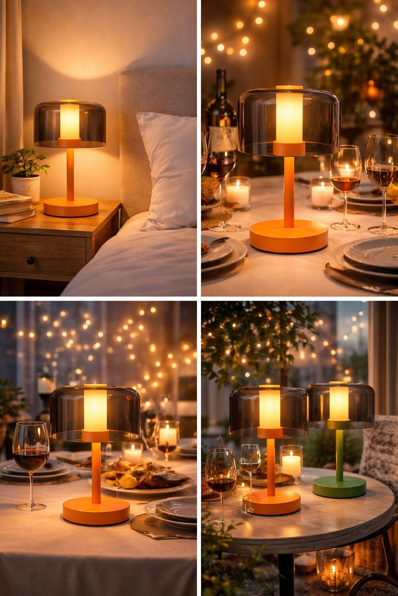 HIAS Effortless Glow Rechargeable LED Table Lamp – Touch Sensor Cordless Desk Light with 3 Brightness Levels, Warm White & Neutral Light, USB/Battery Operated Portable Night Lamp for Bedroom, Bedside, Office, Restaurant, Hotel & Bar Decor (Orange) - Image 2